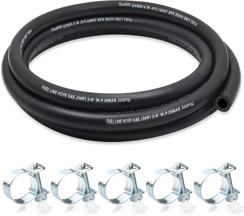 ZONBANG 3/8 Fuel Line, NBR Rubber 3/8 Fuel Hose Nylon Braided with Hose Clamps, Fuel Line Hose for Automotive Vehicles(5FT) - Image 1